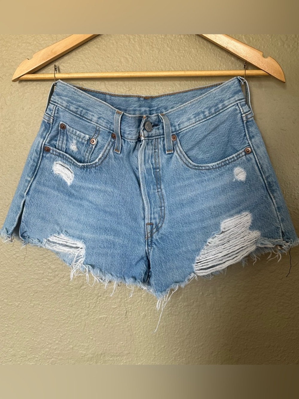 Levi's Light Blue Ripped High-Rise Denim Cutoff Shorts
